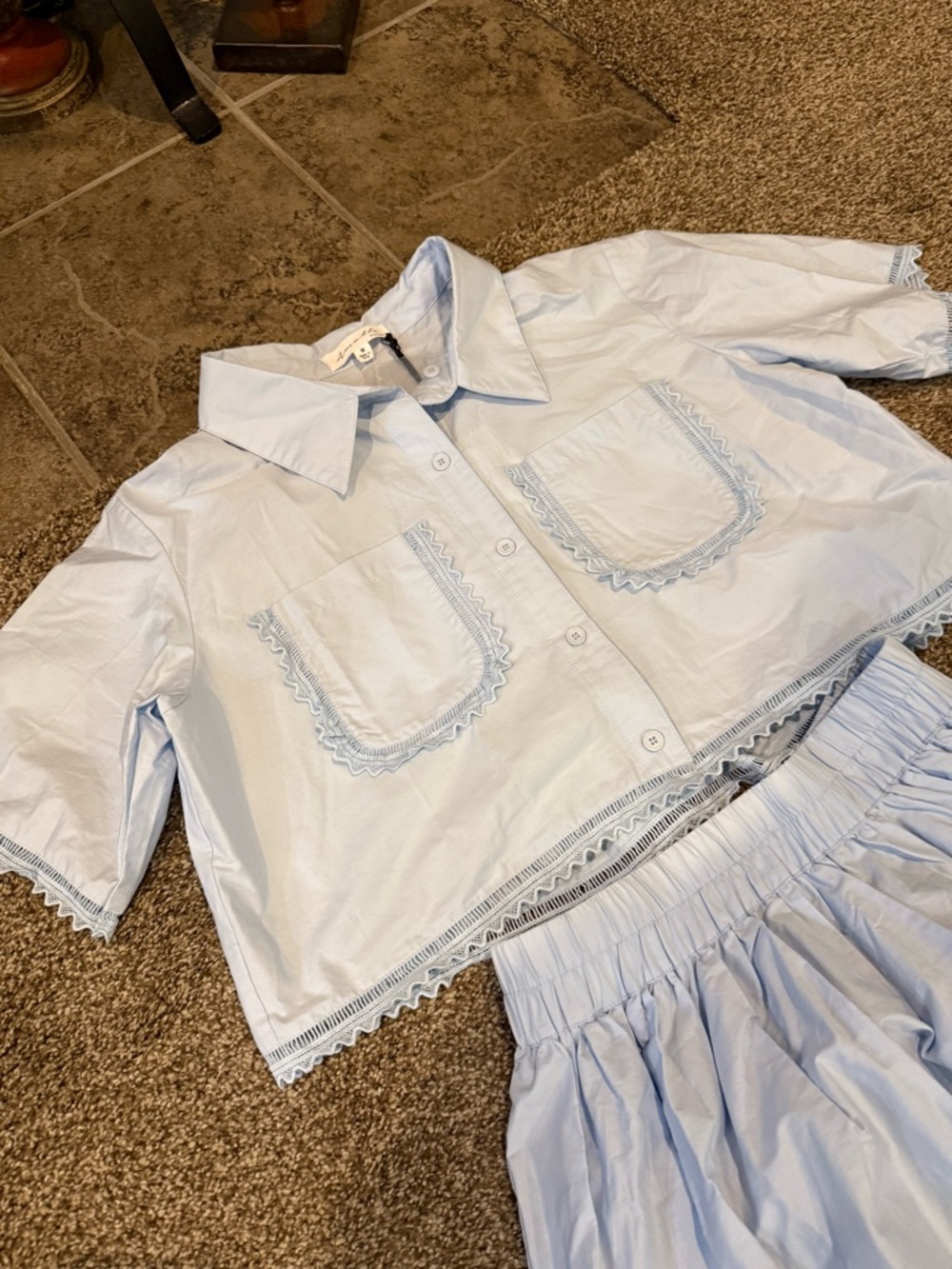 Light Blue Two-Piece Maxi Dress Set with Short-Sleeve Crop Shirt - Picture 2 of 6